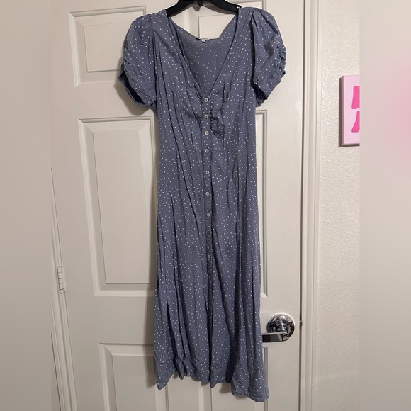 Madewell Light Blue Polka Dot Midi Dress - Picture 2 of 6